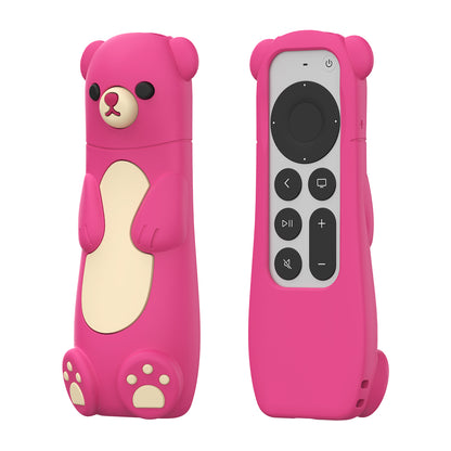 Pink bear Apple TV Siri Remote silicone case with AirTag holder