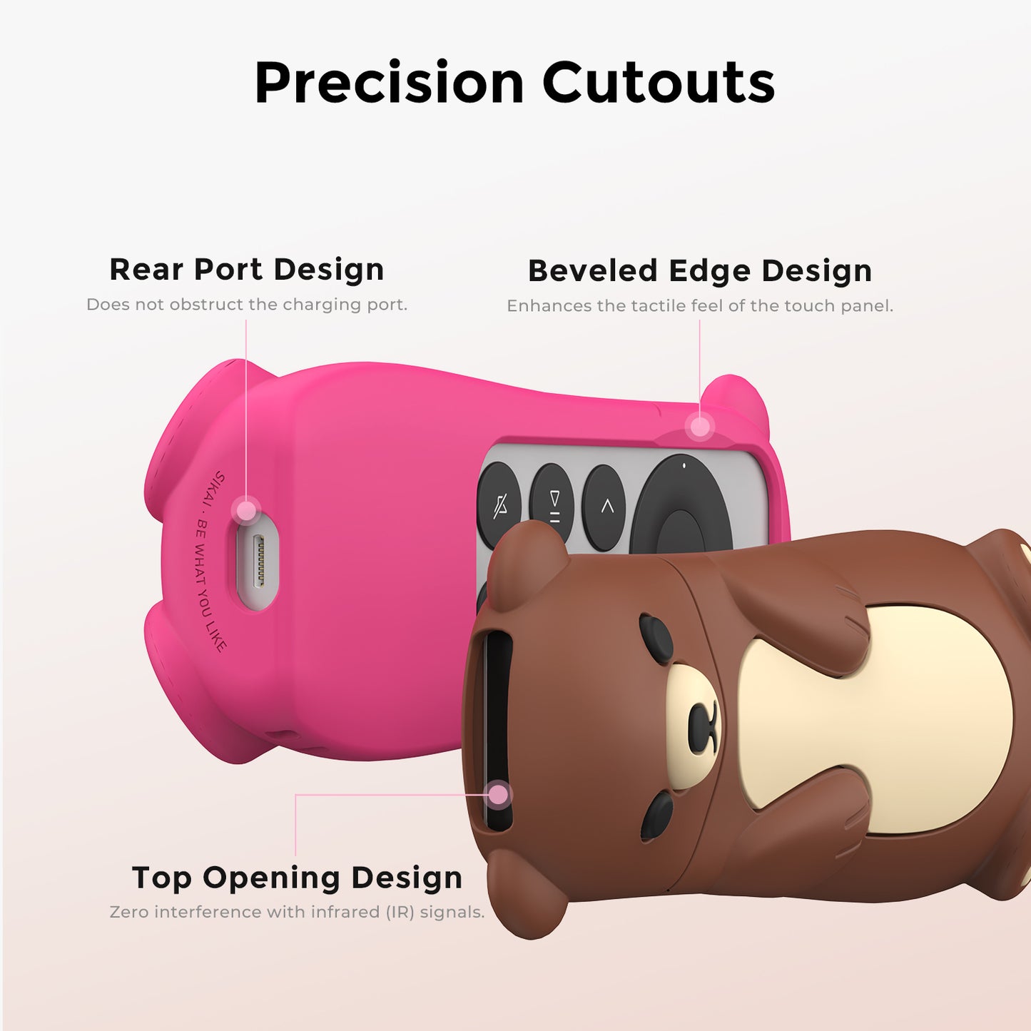 Precision cutouts on bear case for Apple TV Siri Remote