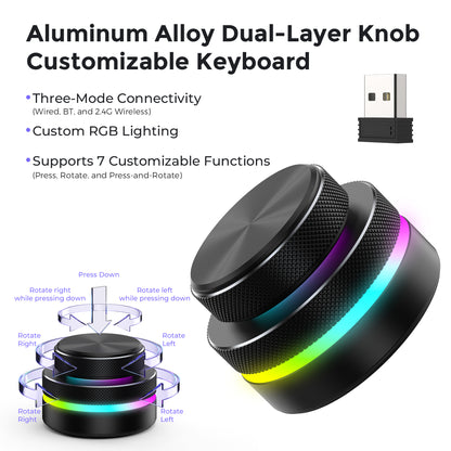 Black dual-layer programmable RGB knob keyboard