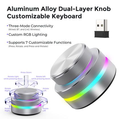 Silver dual-layer programmable RGB knob keyboard