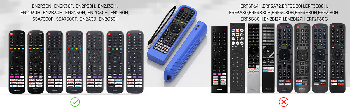 Hisense EN2P30H remote cover compatibility chart with supported and unsupported models