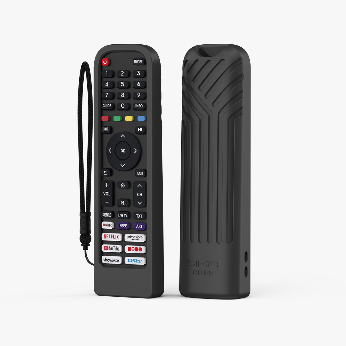 Black SikaiCase silicone remote cover for Hisense EN2P30H compatible remote with wrist strap