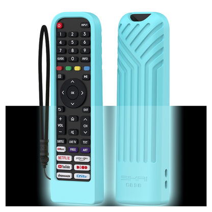 Turquoise blue glow SikaiCase silicone remote cover for Hisense EN2P30H compatible remote in dark conditions