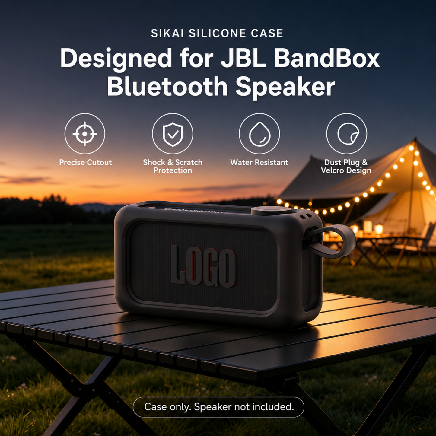 JBL BandBox Solo silicone case on an outdoor camping table