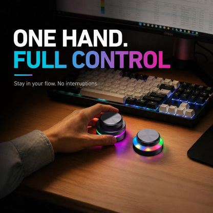 Programmable rotary knob keyboard in creative desk workflow