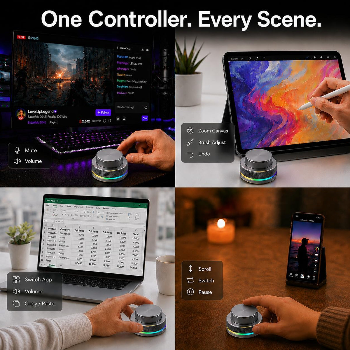 Programmable RGB knob controller for editing workflow