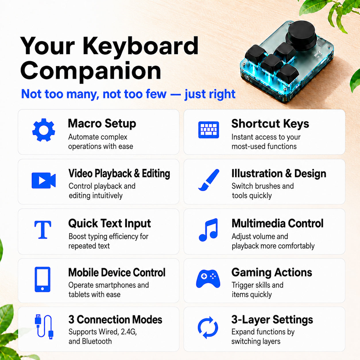 Programmable mini keyboard use cases for work, editing, media and gaming