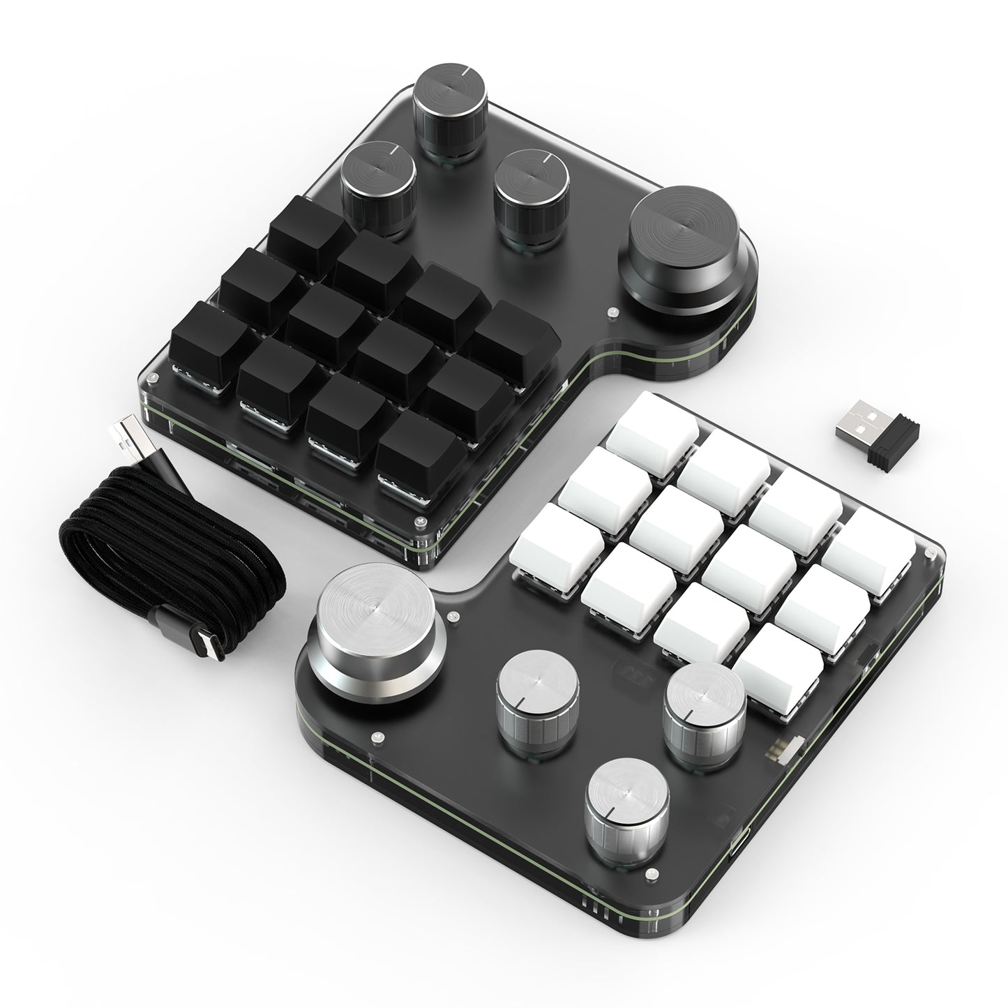 Black and white 12-key 4-knob wireless programmable mini keyboards