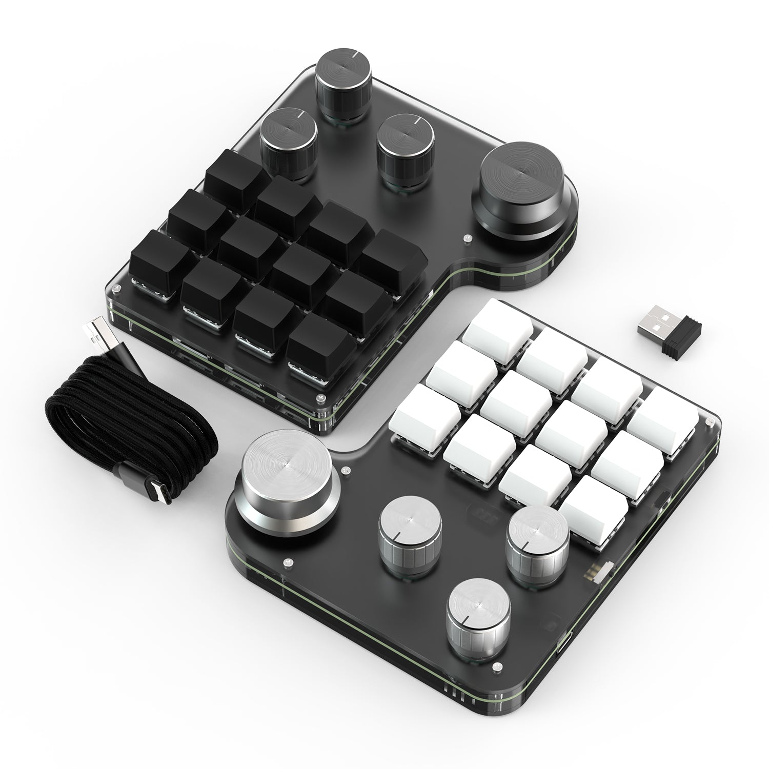 Black and white 12-key 4-knob wireless programmable mini keyboards