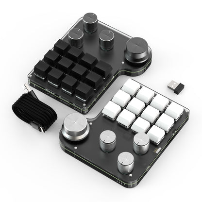 Black and white 12-key 4-knob wireless programmable mini keyboards
