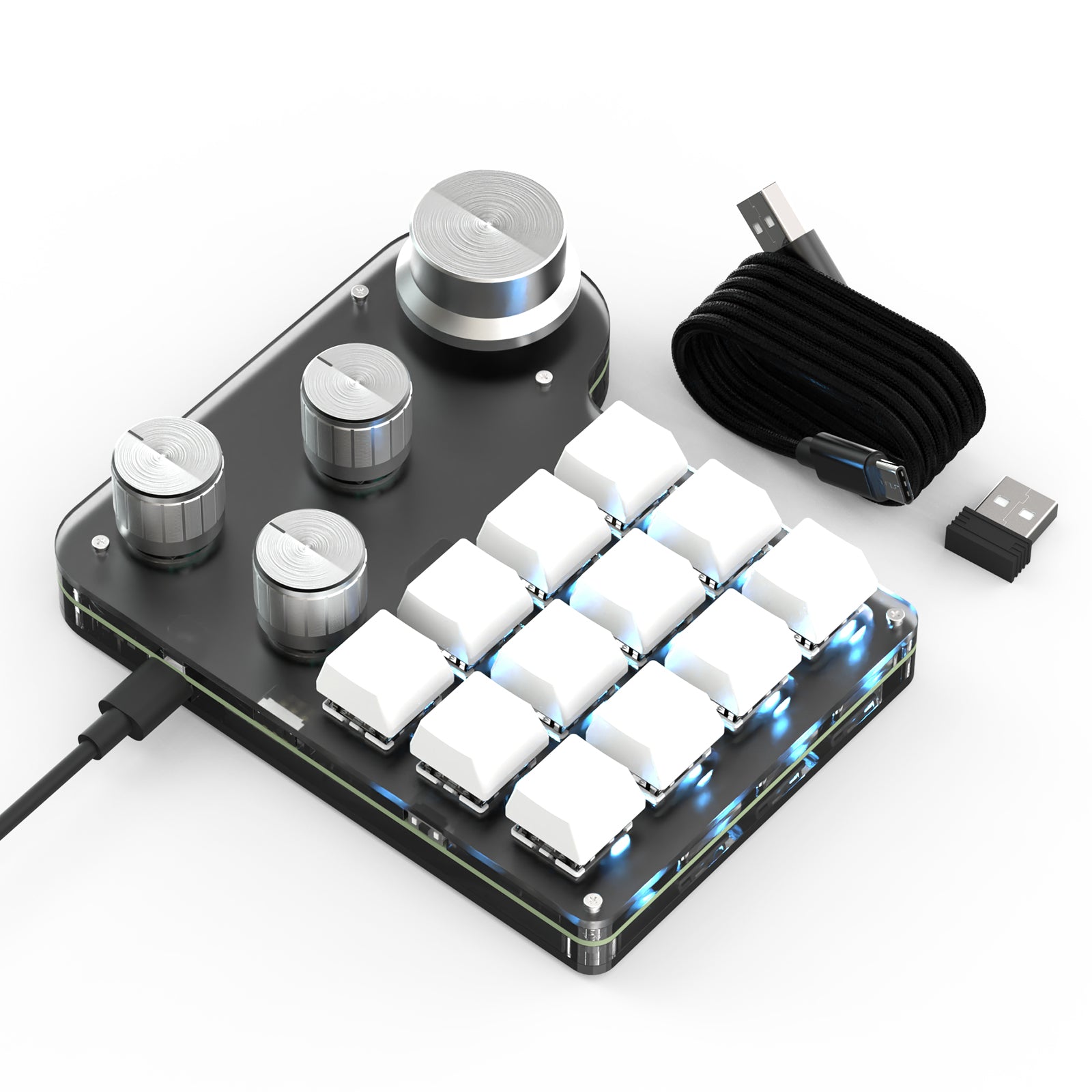 White 12-key 4-knob wireless RGB programmable mechanical mini keyboard