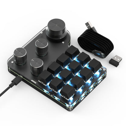 Black 12-key 4-knob wireless RGB programmable mechanical mini keyboard
