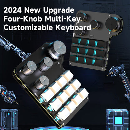 12-key 4-knob programmable mini keyboard in black and white