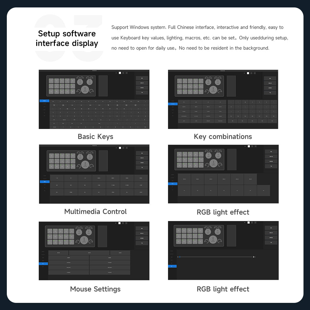 Windows software interface for 12-key 4-knob programmable mini keyboard