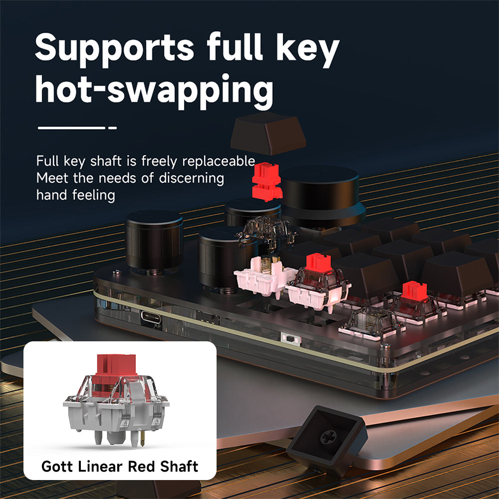 Hot-swappable red mechanical switches on 12-key mini keyboard