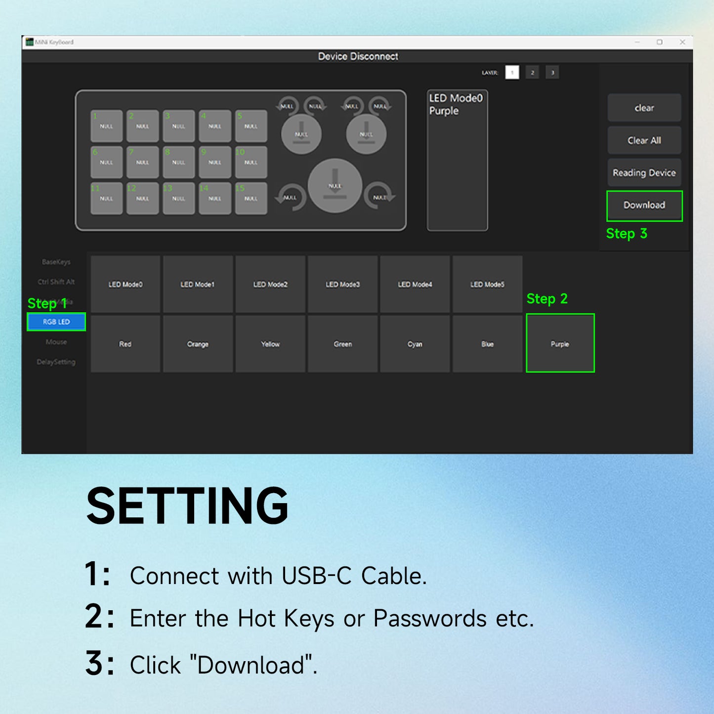 Windows software setup steps for 15-key and three-knob macro pad