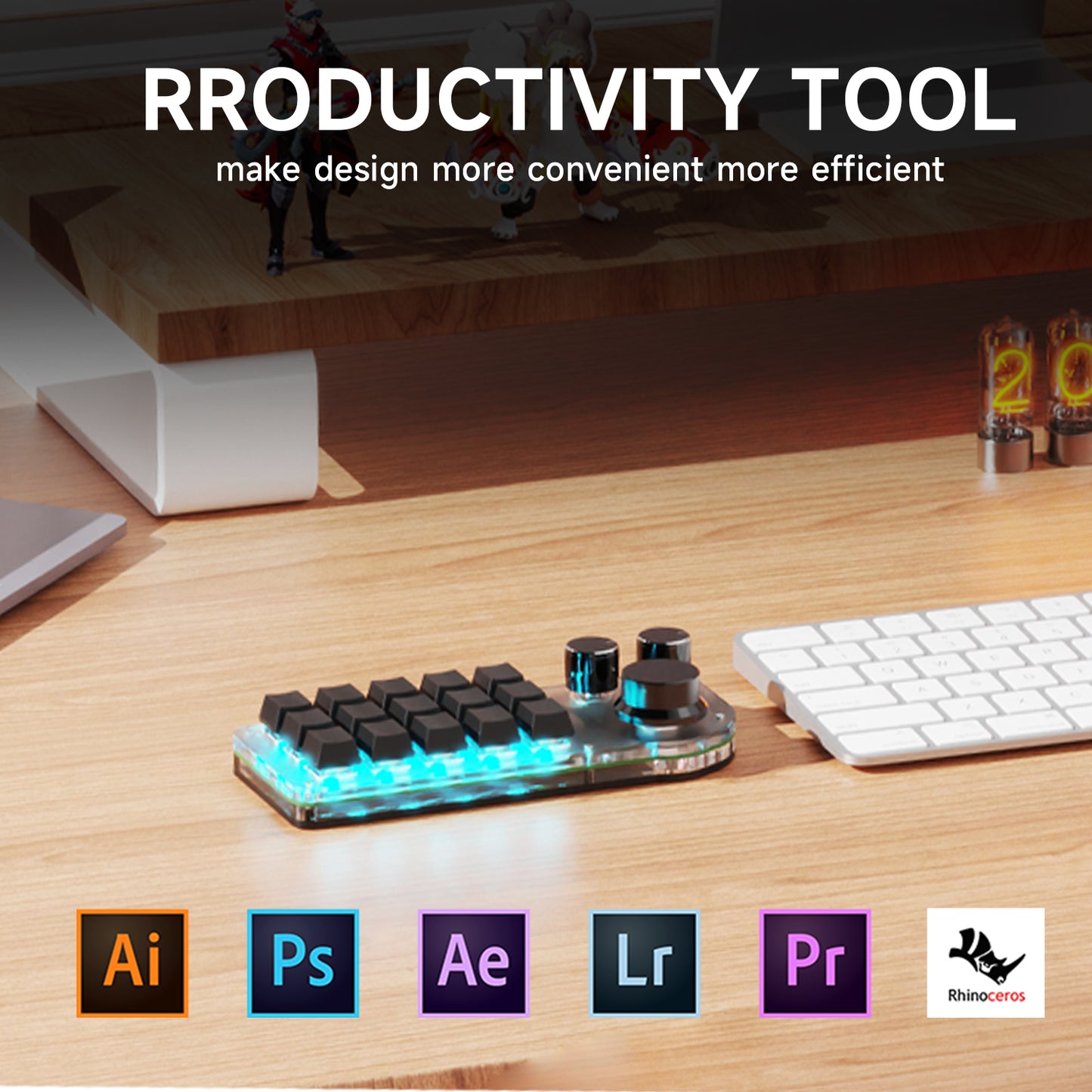 15-key programmable mini keyboard for office and creative software shortcuts