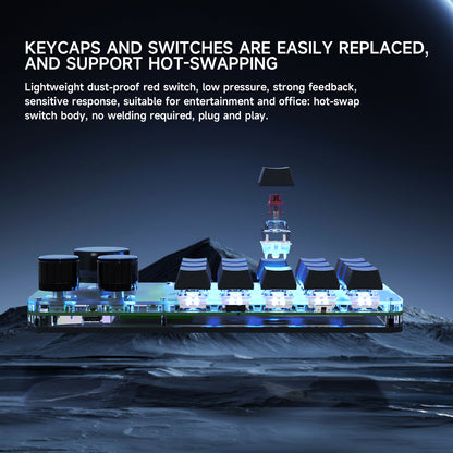 Hot-swappable red switches and RGB lighting on 15-key mini keyboard
