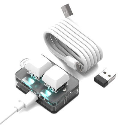 White wireless 2-key macro keypad with USB-C cable and 2.4G receiver