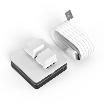 White wired 2-key macro keypad with blank keycaps and USB-C cable