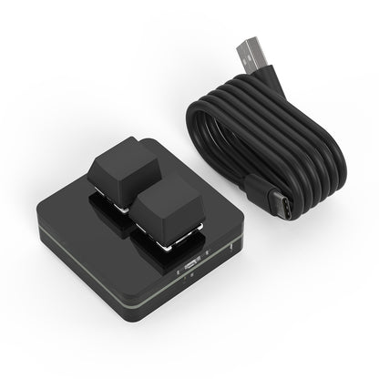 Black wired 2-key macro keypad with blank keycaps and USB-C cable