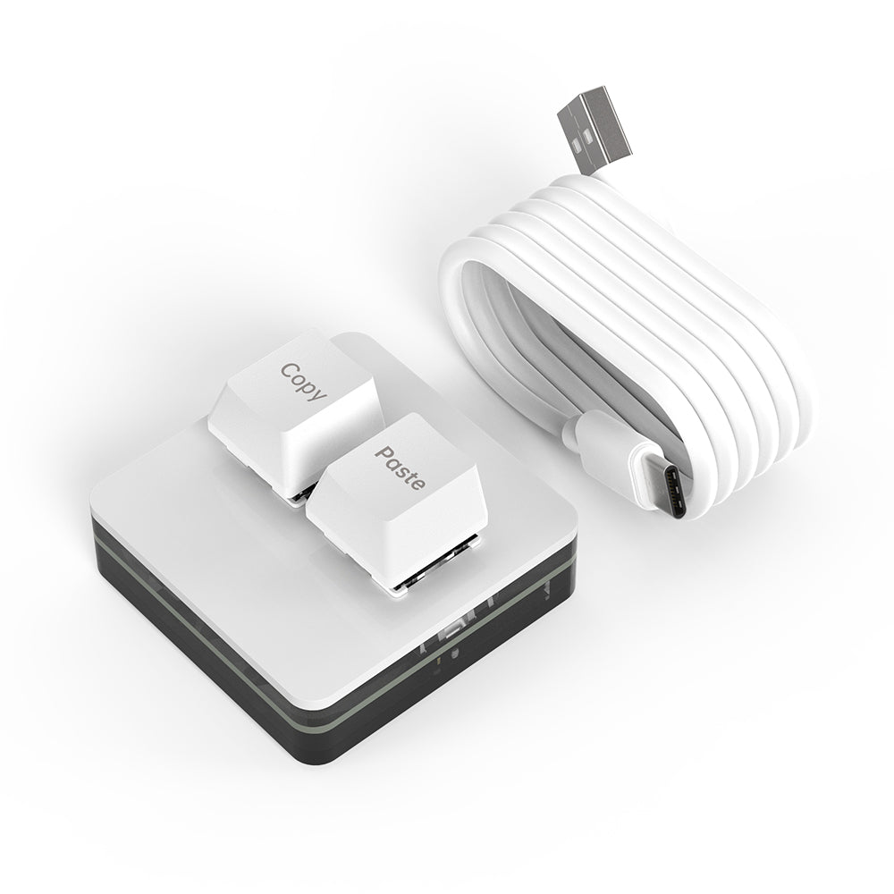 White wired 2-key Copy Paste macro keypad with USB-C cable