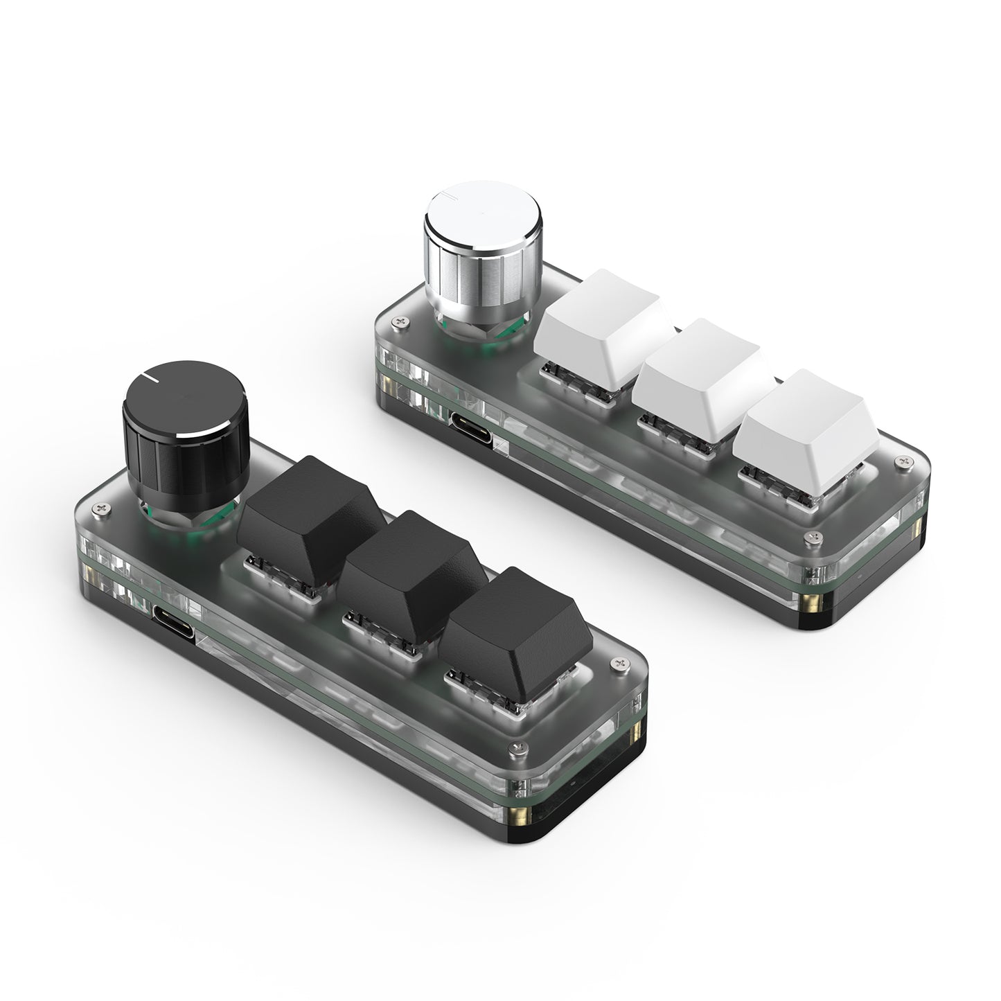 Black and white SikaiCase 3-key programmable mini keyboards with rotary knobs