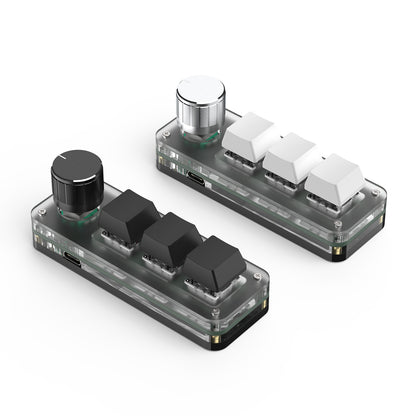 Black and white SikaiCase 3-key programmable mini keyboards with rotary knobs