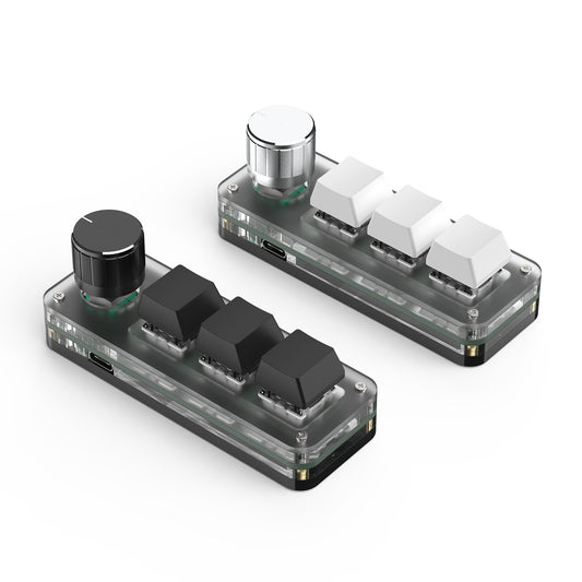 Black and white SikaiCase 3-key programmable mini keyboards with rotary knobs
