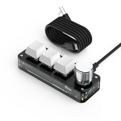 White wired SikaiCase 3-key mini keyboard with rotary knob and USB-C cable
