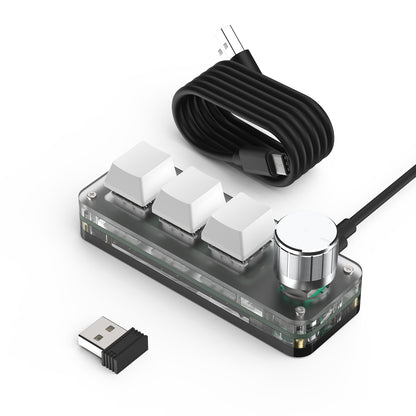 White wireless SikaiCase 3-key mini keyboard with USB-C cable and 2.4G receiver