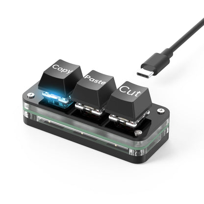 Black wired Copy Paste Cut 3-key mini keyboard with USB-C cable