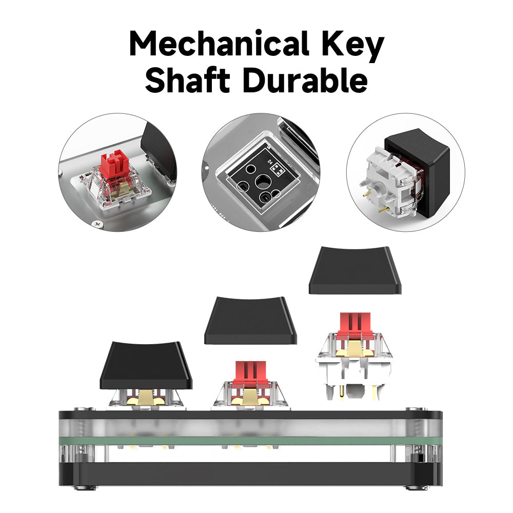 Hot-swappable red mechanical switches on 3-key mini keyboard