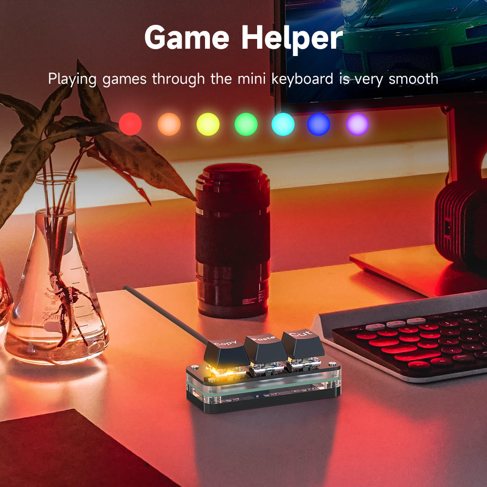 RGB lighting colors on 3-key wired mini keyboard