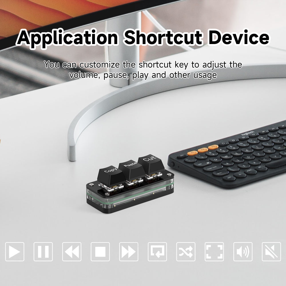 3-key mini keyboard used for media and application shortcuts