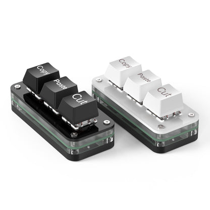Black and white SikaiCase 3-key programmable mini keyboards with Copy Paste Cut keycaps