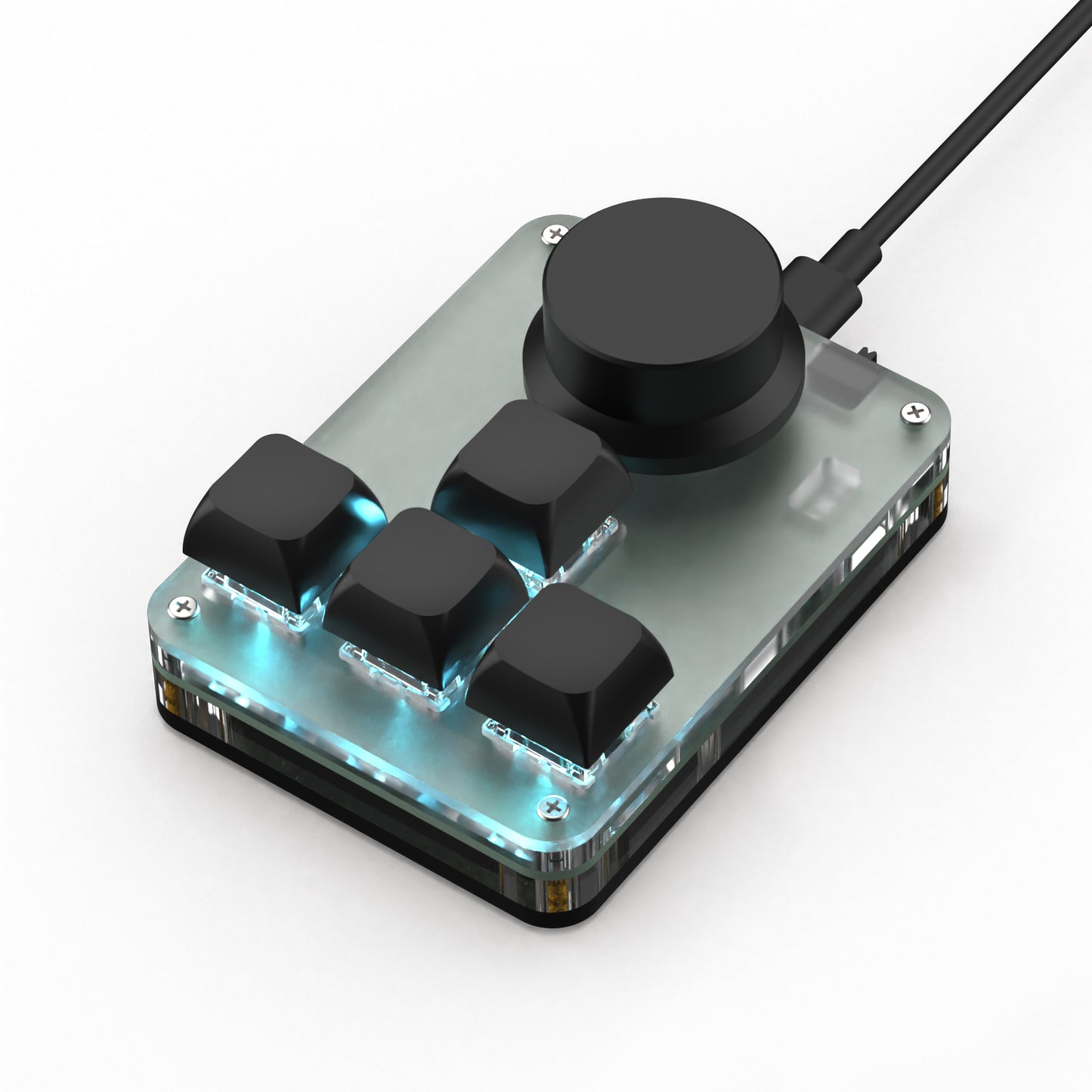 Black SikaiCase 4-key programmable mini keyboard with large knob and RGB lighting