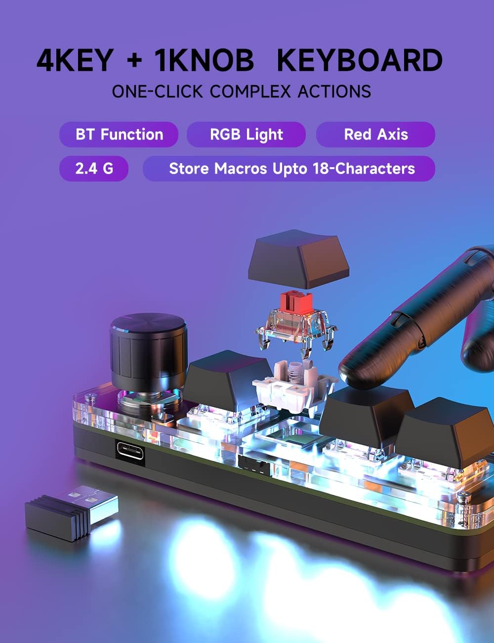 Four programmable keys for office, design and shortcut commands