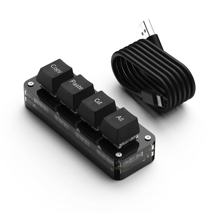 Black 4-key wired mini keyboard with Copy Paste Cut and Select All keycaps