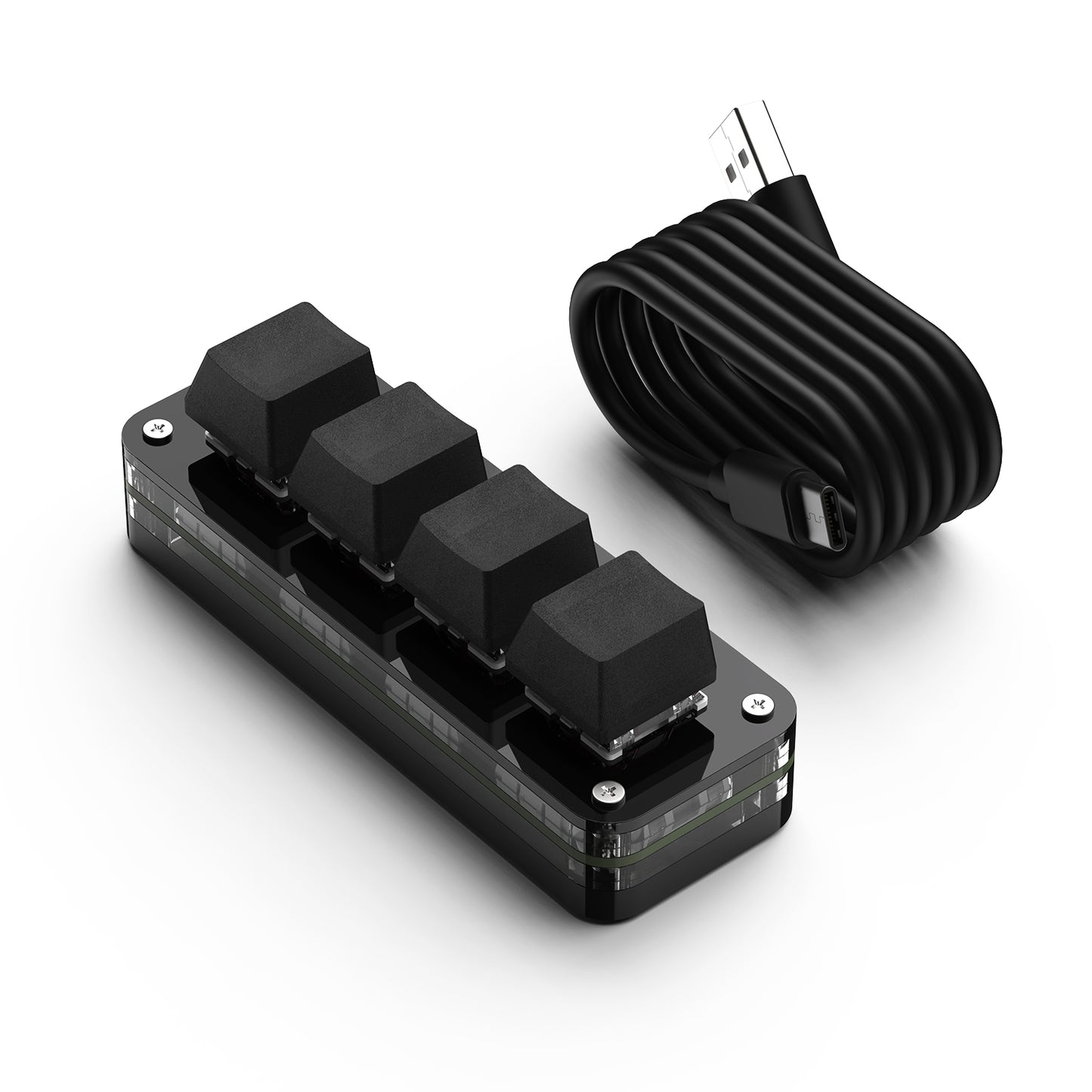 Black 4-key wired programmable mini keyboard with blank keycaps