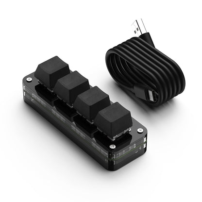 Black 4-key wired programmable mini keyboard with blank keycaps