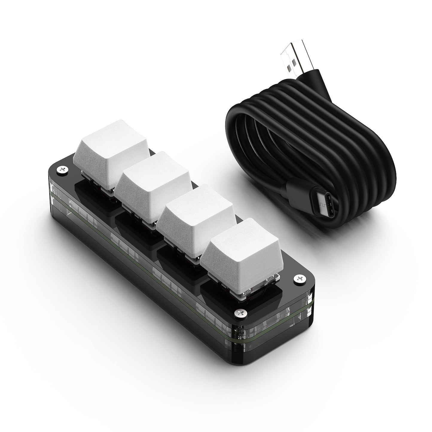 White 4-key wired programmable mini keyboard with blank keycaps
