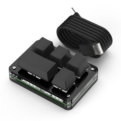 Black 5-key wired programmable mini keyboard with USB-C cable