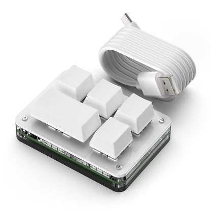 White 5-key wired programmable mini keyboard with USB-C cable