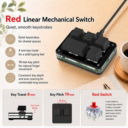 Red linear mechanical switch details on 5-key macro pad
