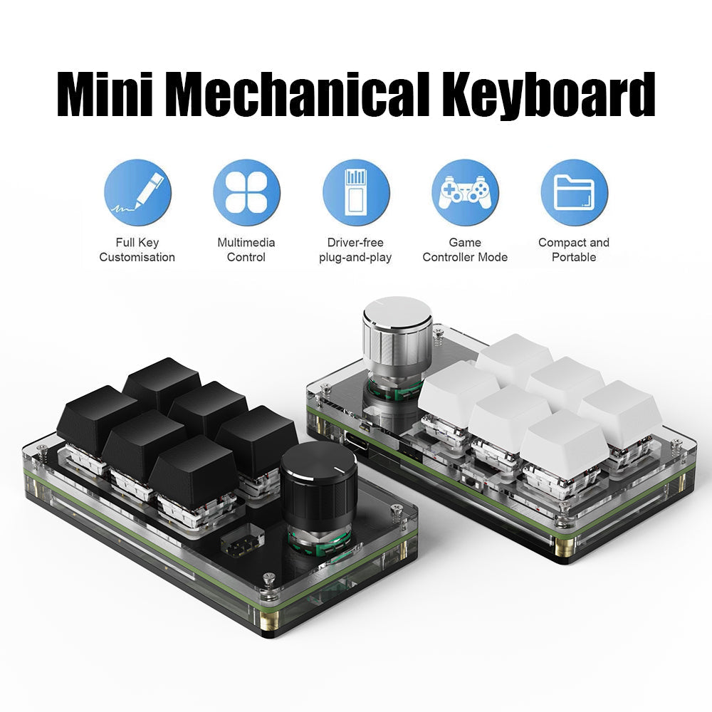 Black and white 6-key mechanical mini keyboards with programmable knob
