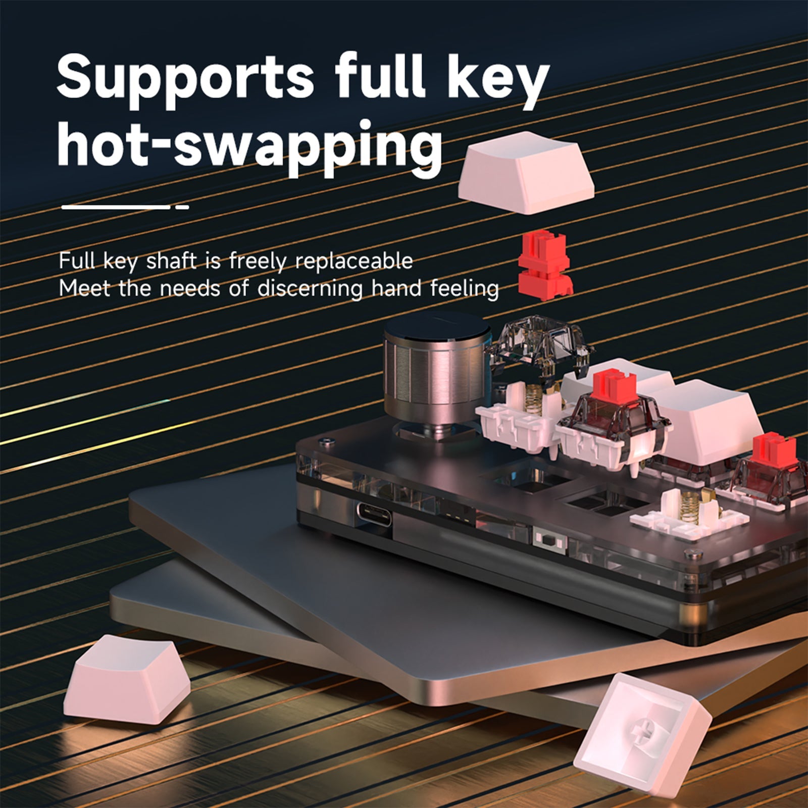 Hot-swappable switches and keycaps on 6-key knob macro pad