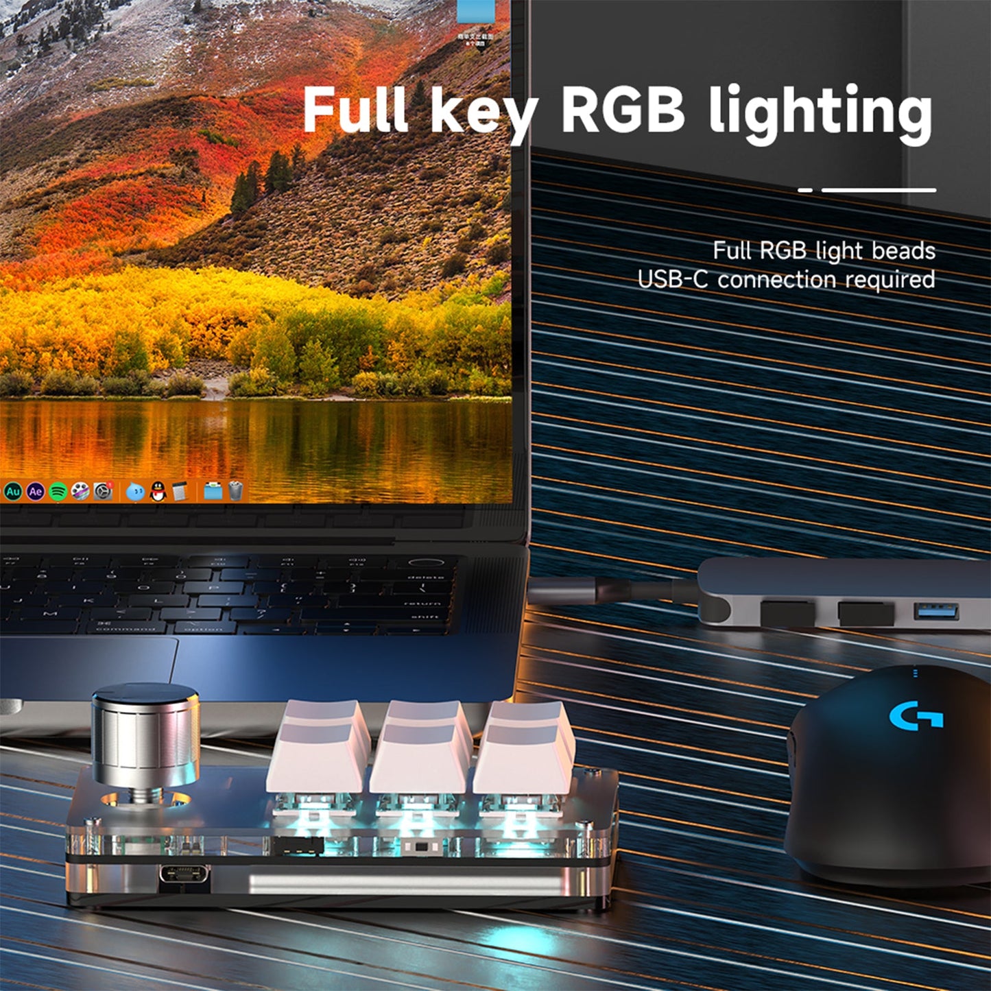Full RGB lighting on compatible 6-key knob mini keyboard versions