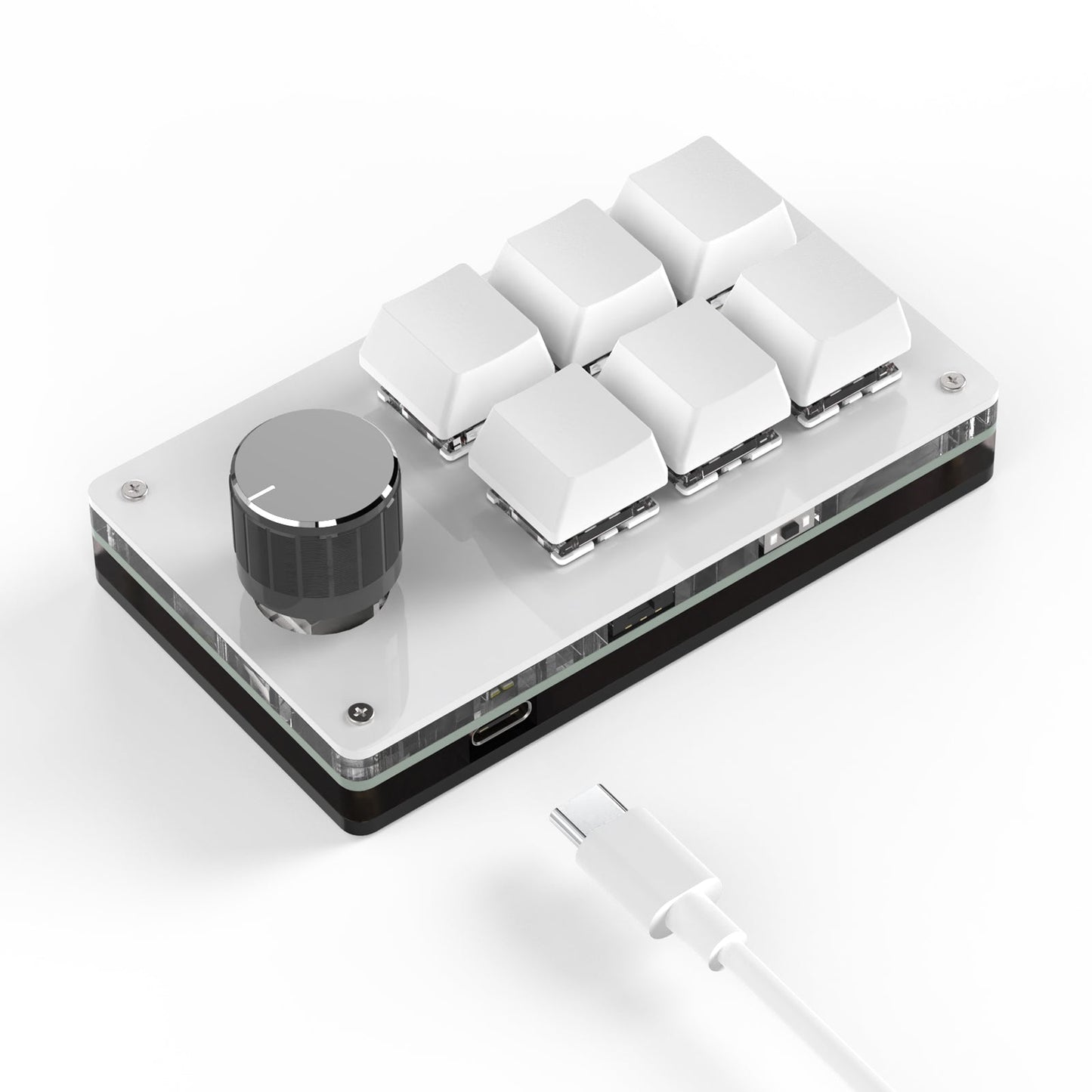 White 6-key and knob wired mini keyboard without RGB lighting