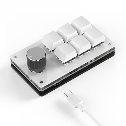White 6-key and knob wired mini keyboard without RGB lighting